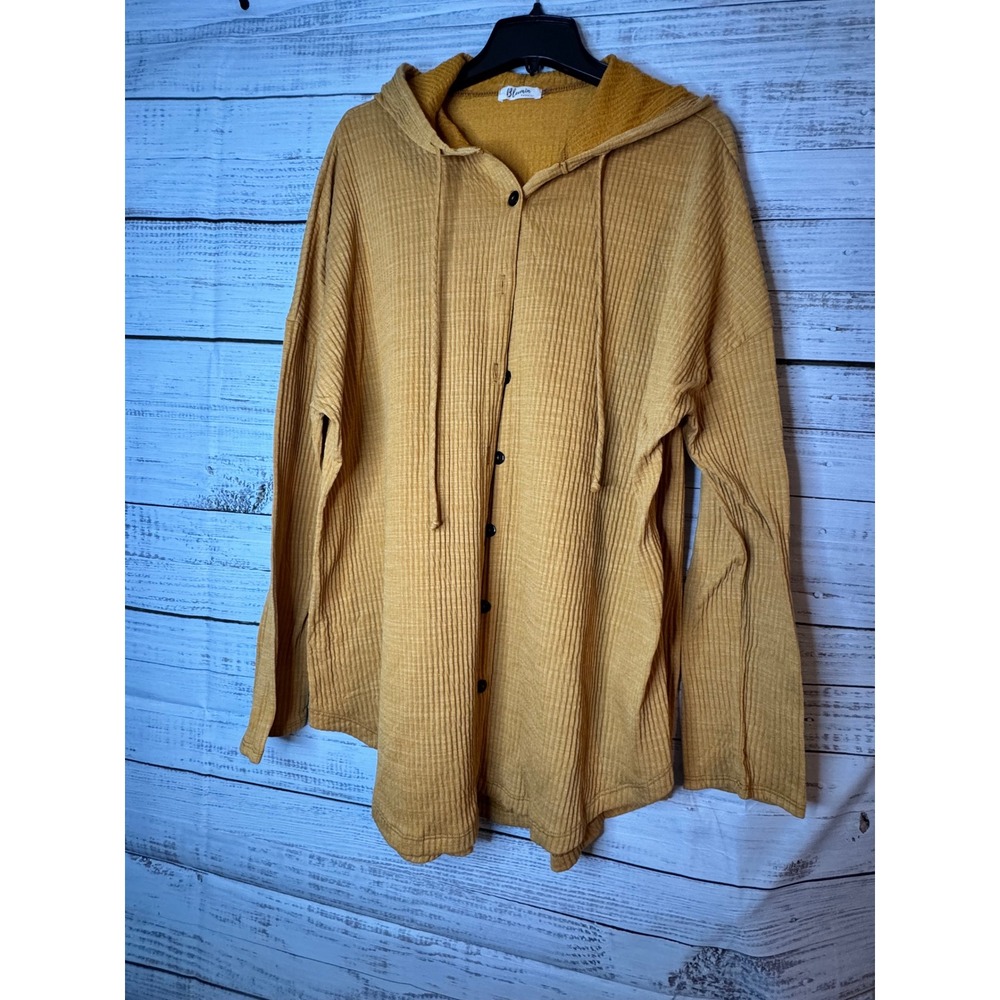 Blumin Apparel Womens 3XL Mustard Yellow Ribbed Button Down Hoodie T7604